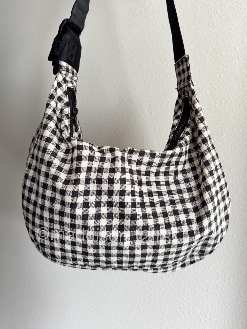 Baggu Med Crescent Black and White Gingham